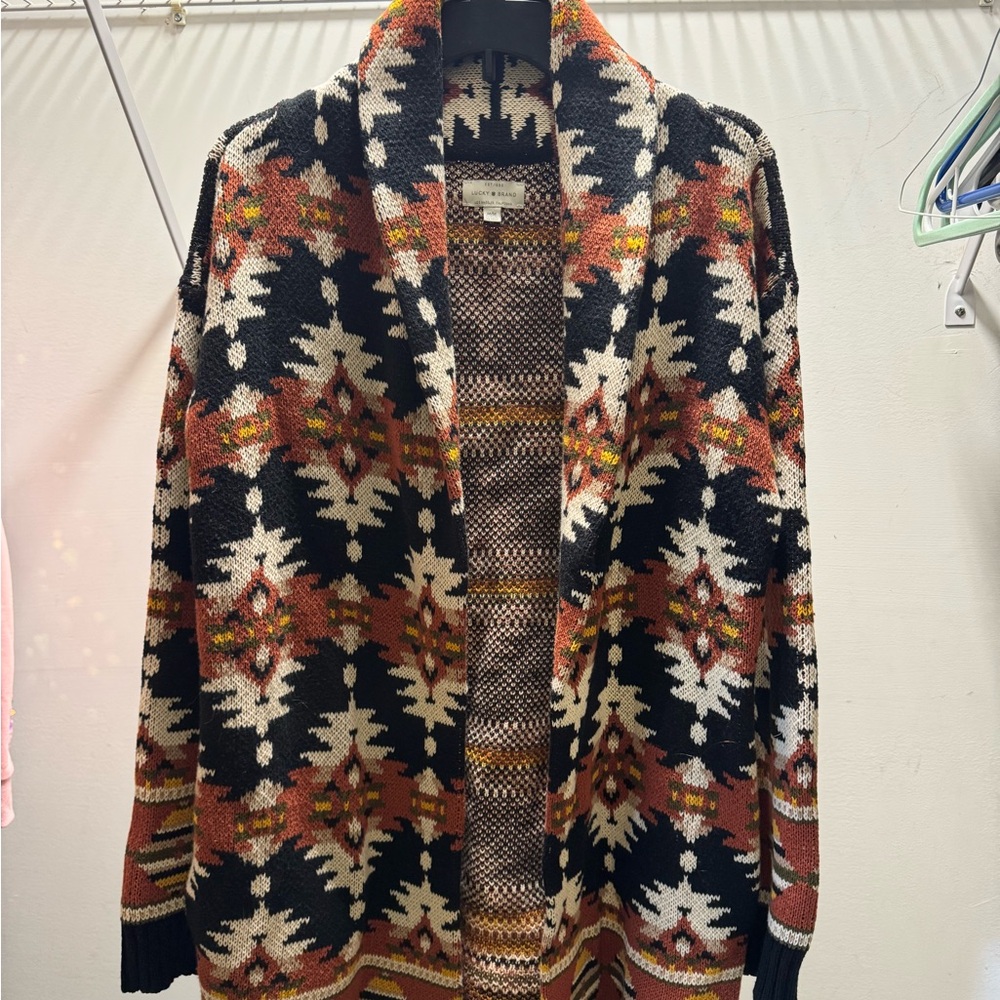 Lucky Brand Black and Orange Patterned Cardigan